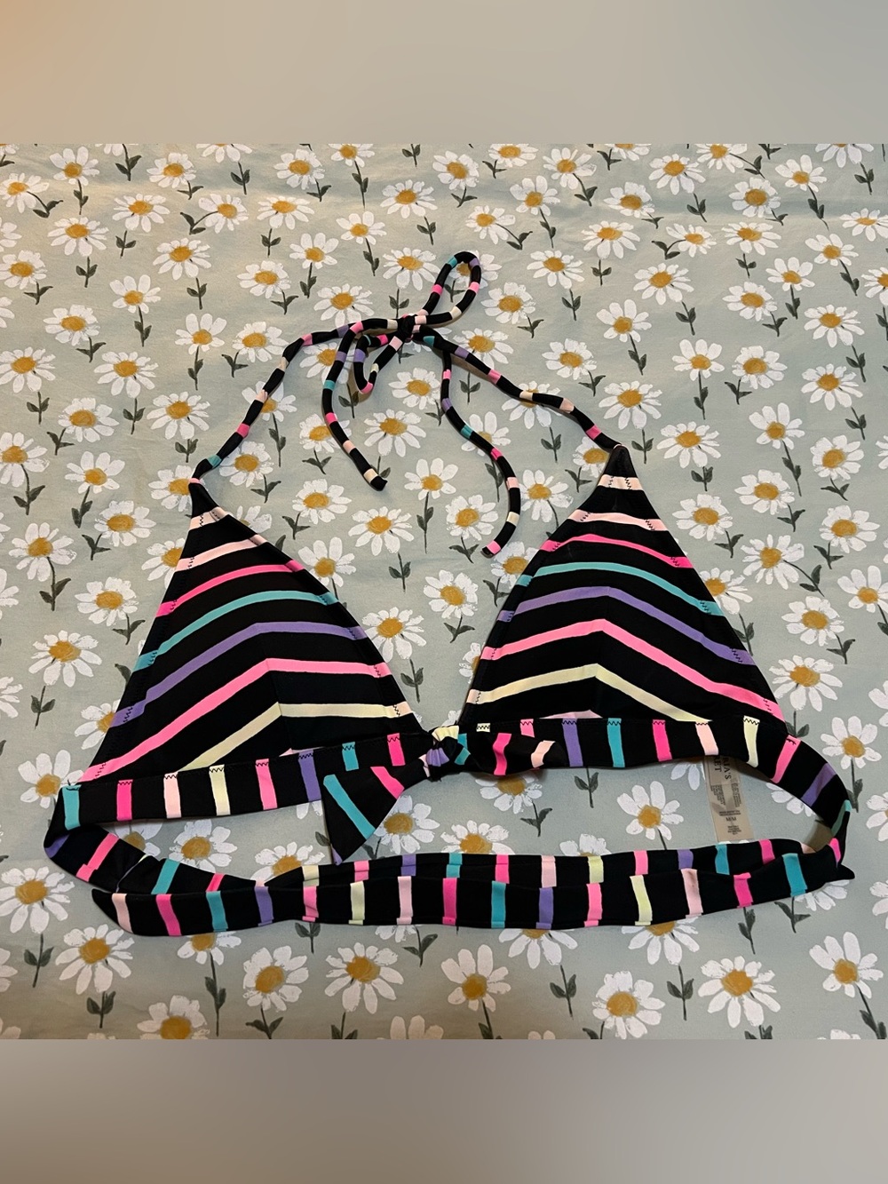 Victoria's Secret Black Triangle Bikini Top with Neon Stripes